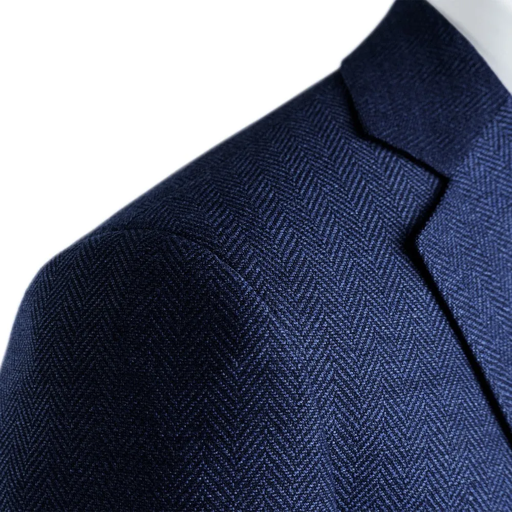 Mid Blue Herringbone Merino Wool Jacket