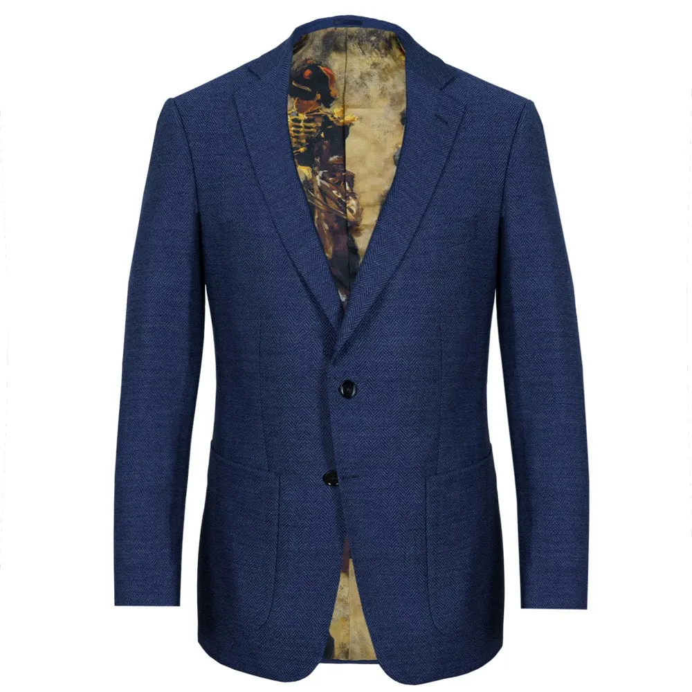 Mid Blue Herringbone Merino Wool Jacket