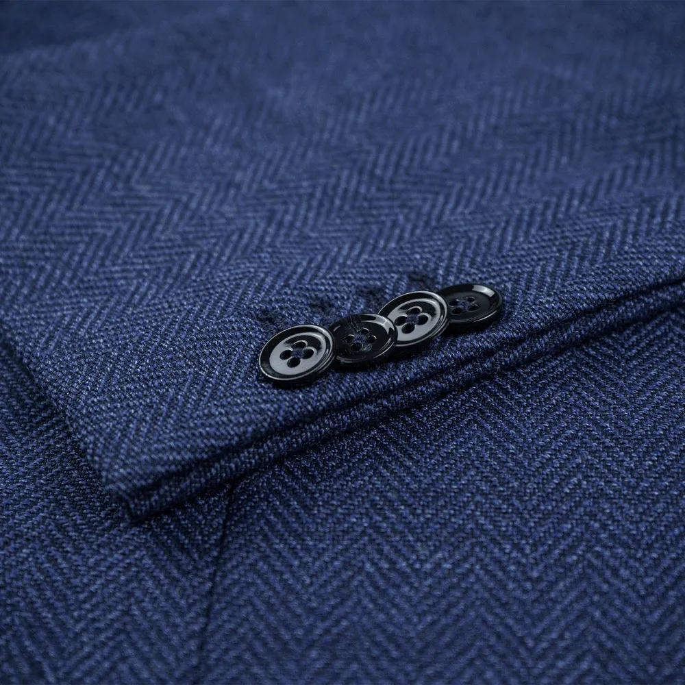 Mid Blue Herringbone Merino Wool Jacket
