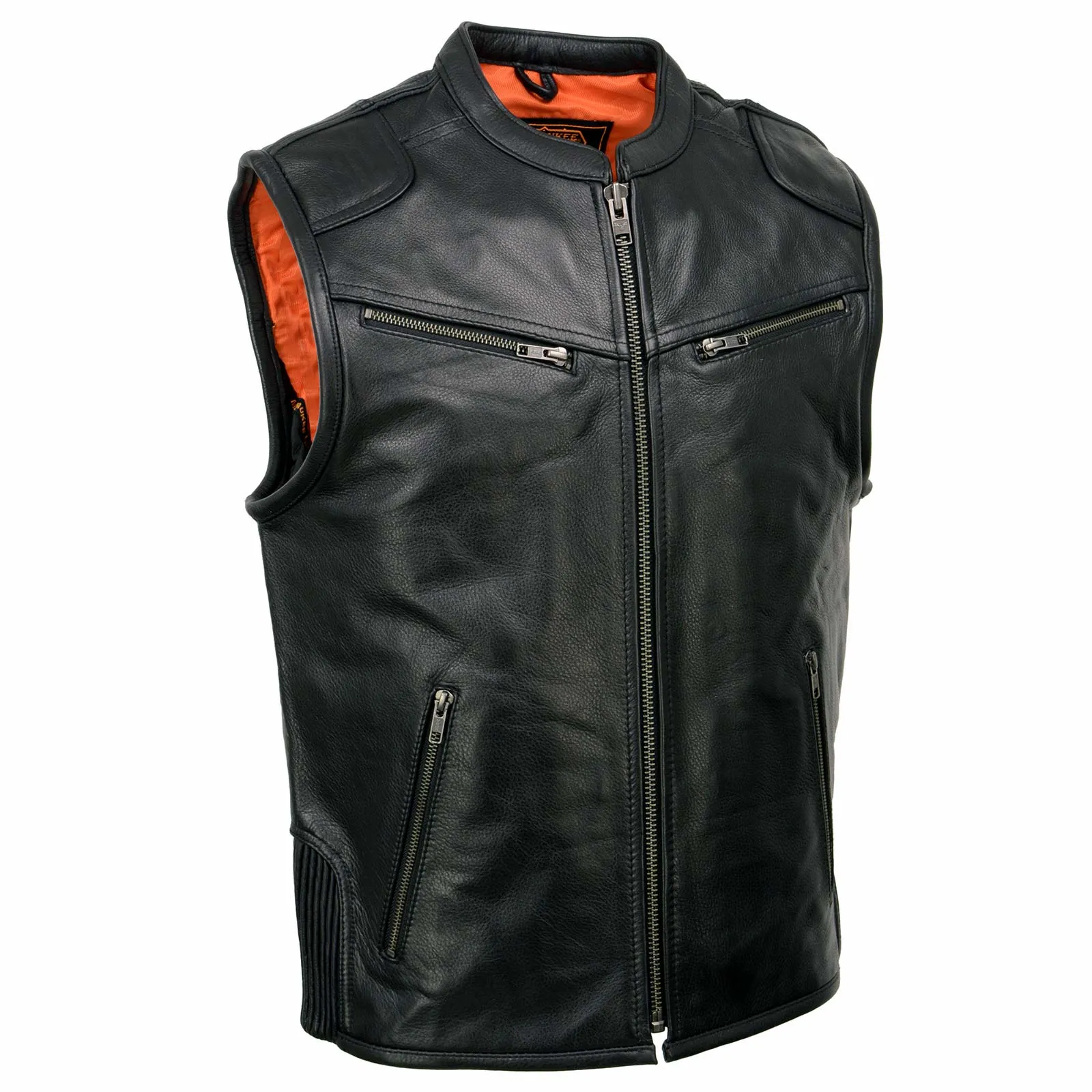 Milwaukee Leather MLM3502 Men's Black Premium Leather Motorcycle Rider Vest with Cool-Tec Leather Treatment Tech