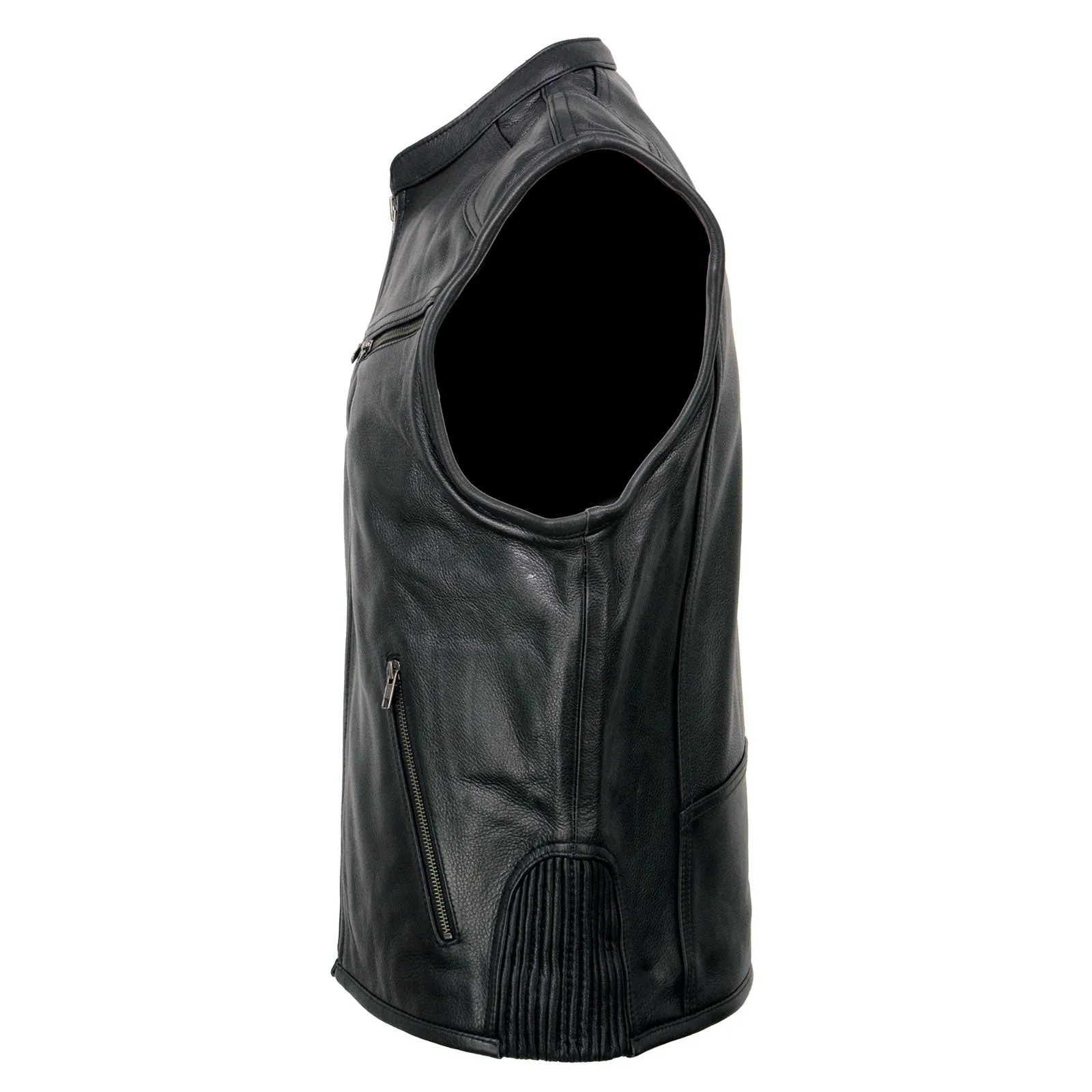 Milwaukee Leather MLM3502 Men's Black Premium Leather Motorcycle Rider Vest with Cool-Tec Leather Treatment Tech
