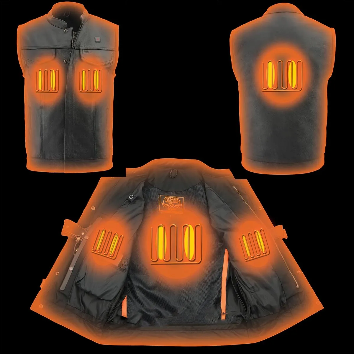 Milwaukee Leather MLM3524SET Men's All Season Black Premium Leather Motorcycle vest w/ Heated and Cool-Tec Technology