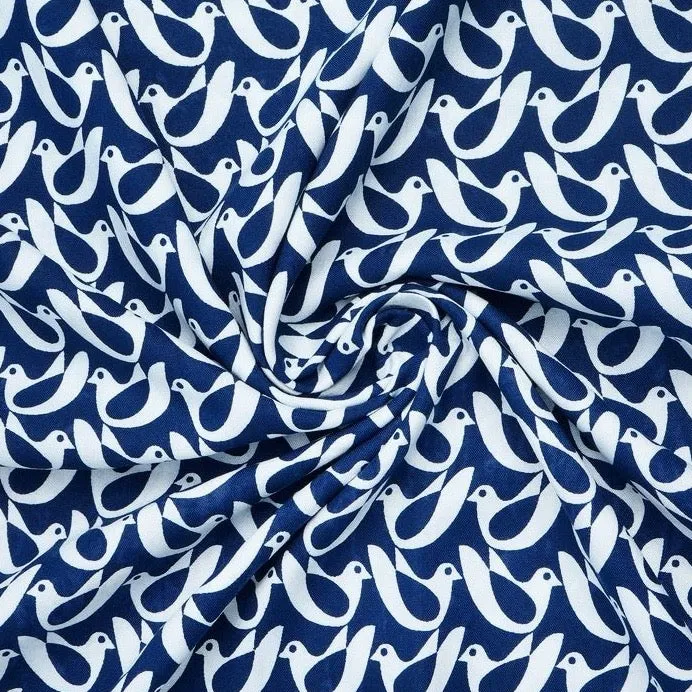 Navy Blue Quirky Printed Cotton Rayon Fabric