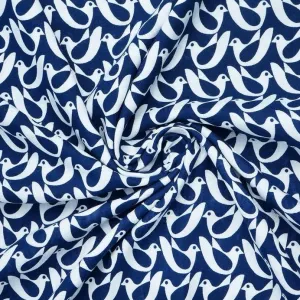 Navy Blue Quirky Printed Cotton Rayon Fabric