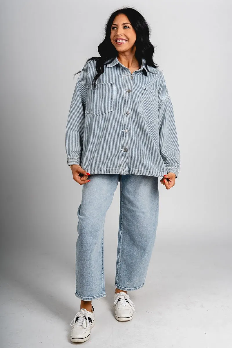 Pin stripe denim jacket denim/white