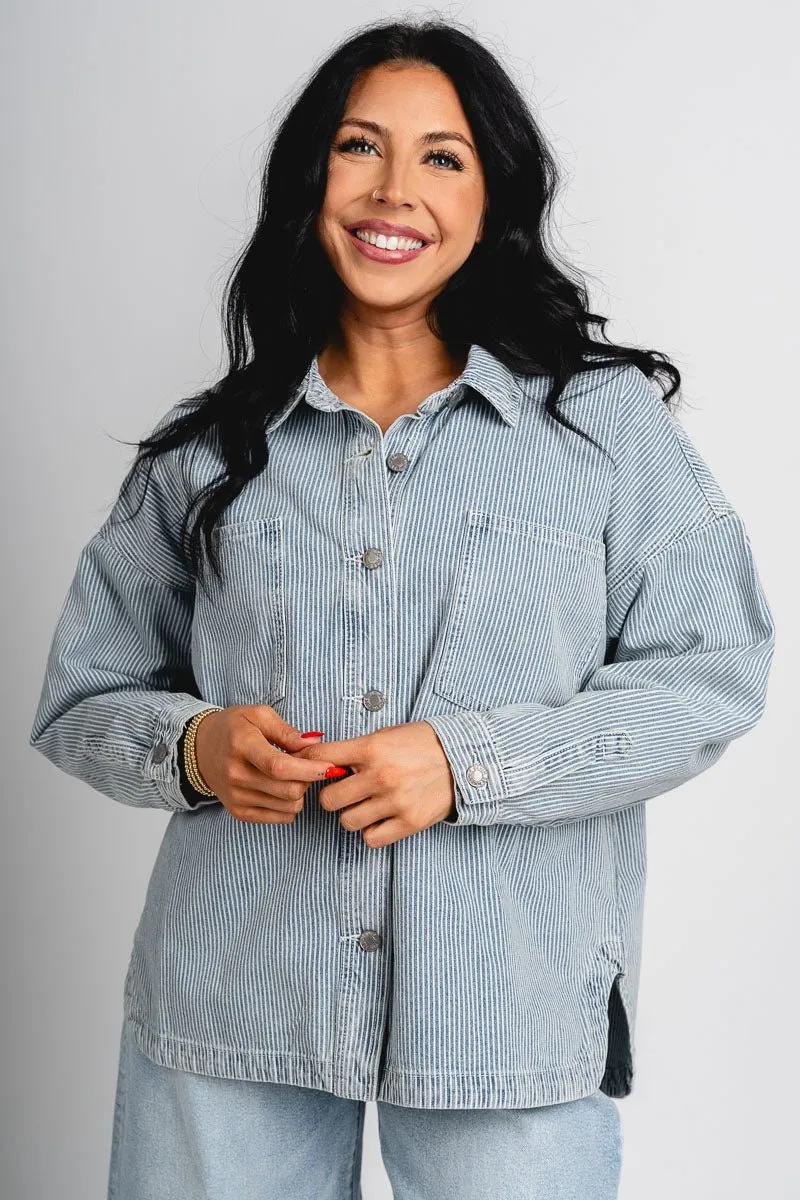 Pin stripe denim jacket denim/white