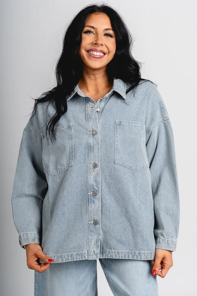 Pin stripe denim jacket denim/white
