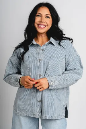 Pin stripe denim jacket denim/white