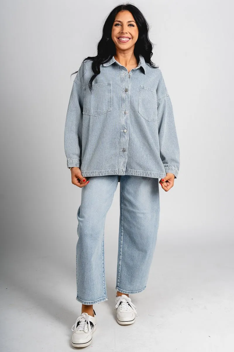 Pin stripe denim jacket denim/white