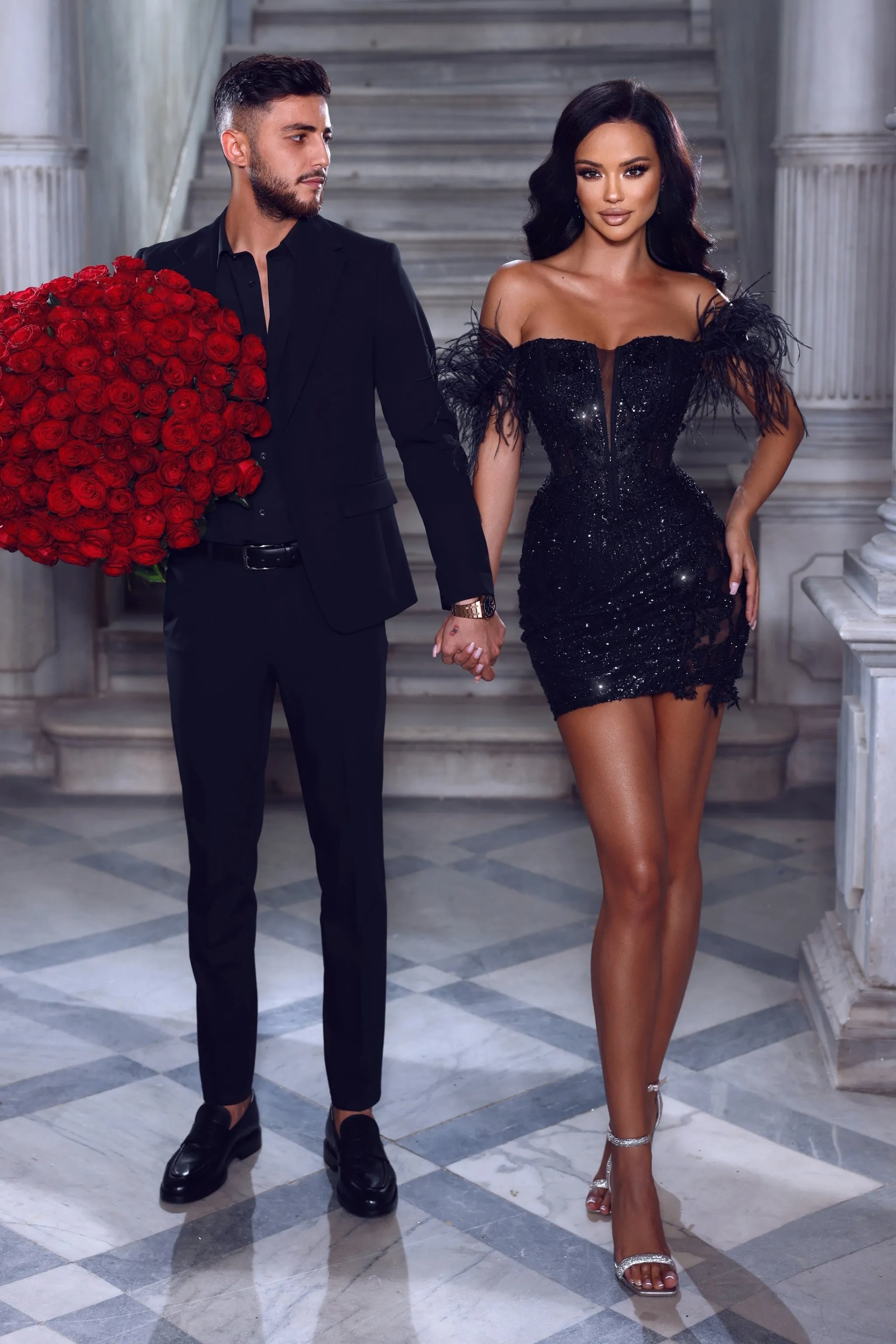 PORTIA & SCARLETT PS23147 Off-Shoulder Feather Cocktail Dress