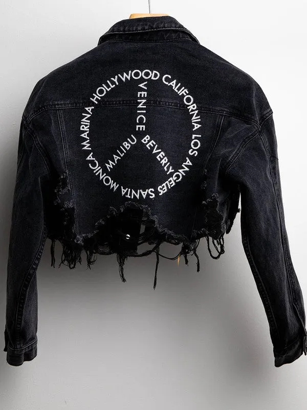 "PEACE" SOUTHERN CALIFORNIA Crop Denim Jacket