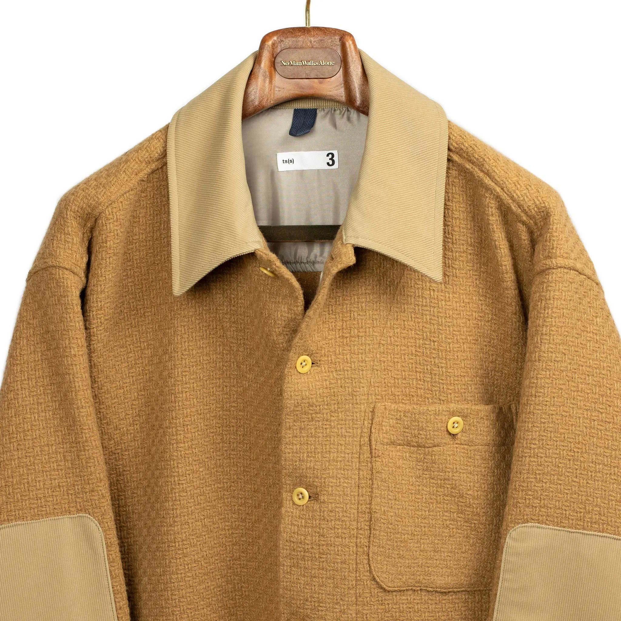 Shirt jacket in Camel basketweave dobby wool mix