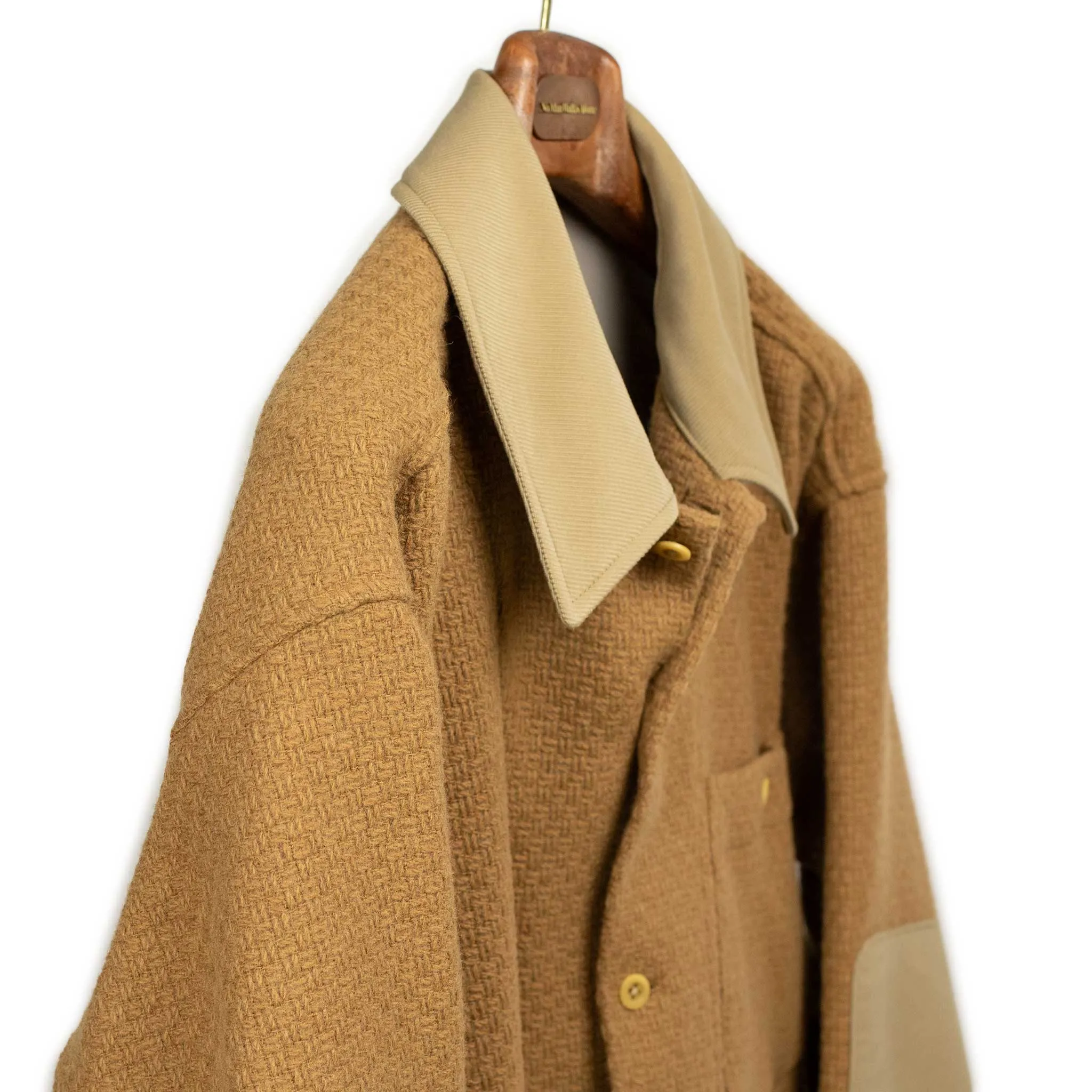 Shirt jacket in Camel basketweave dobby wool mix