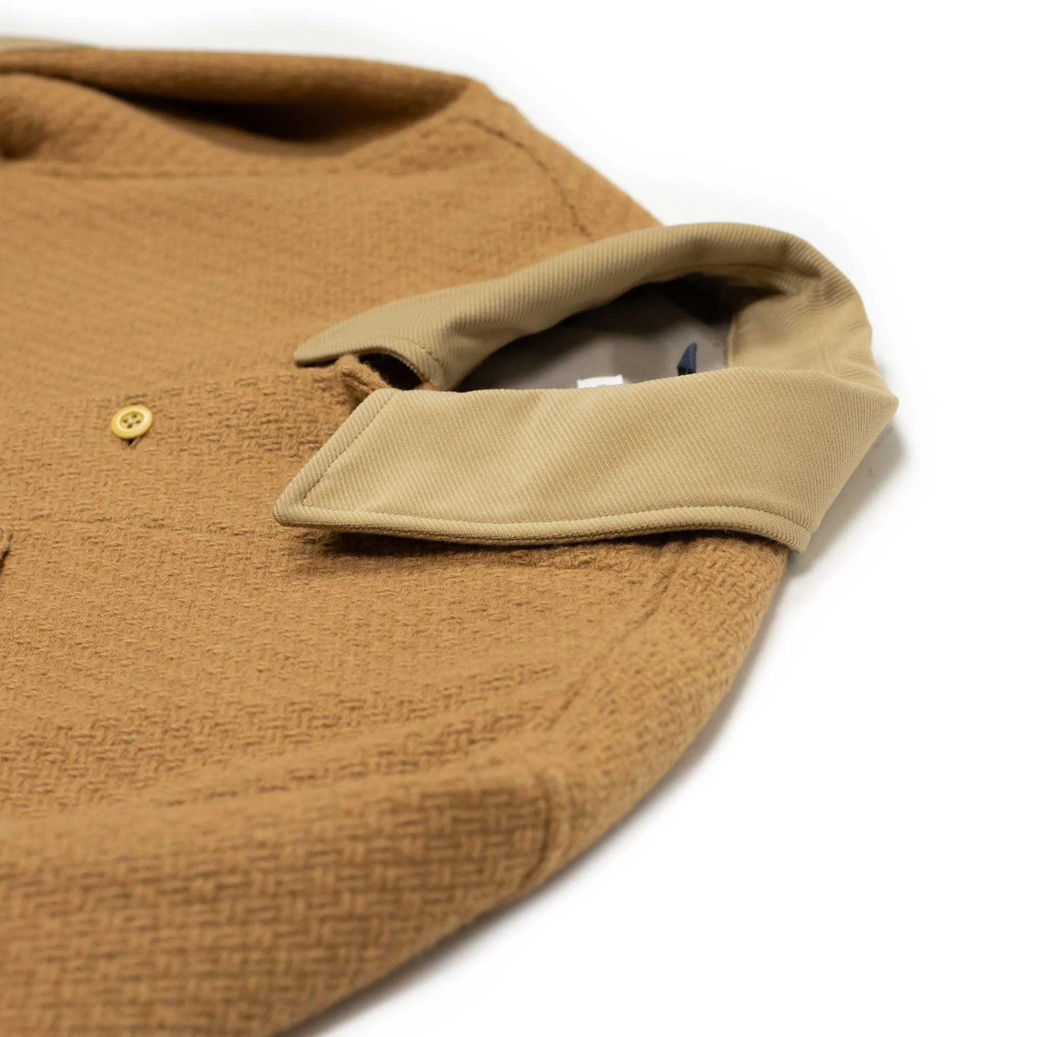 Shirt jacket in Camel basketweave dobby wool mix