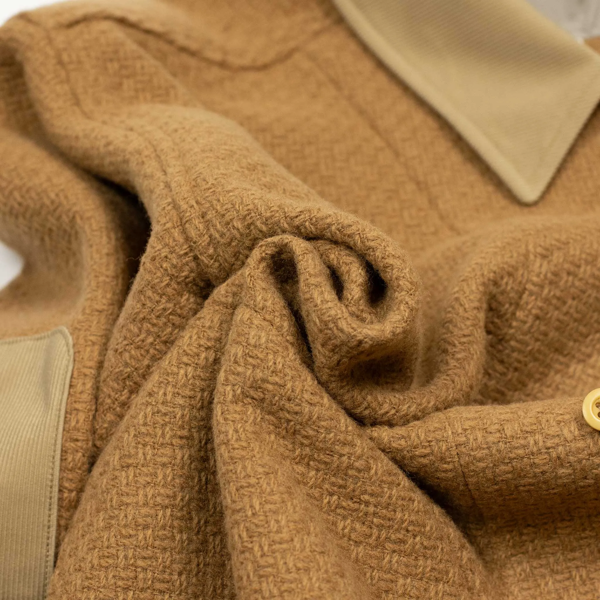 Shirt jacket in Camel basketweave dobby wool mix
