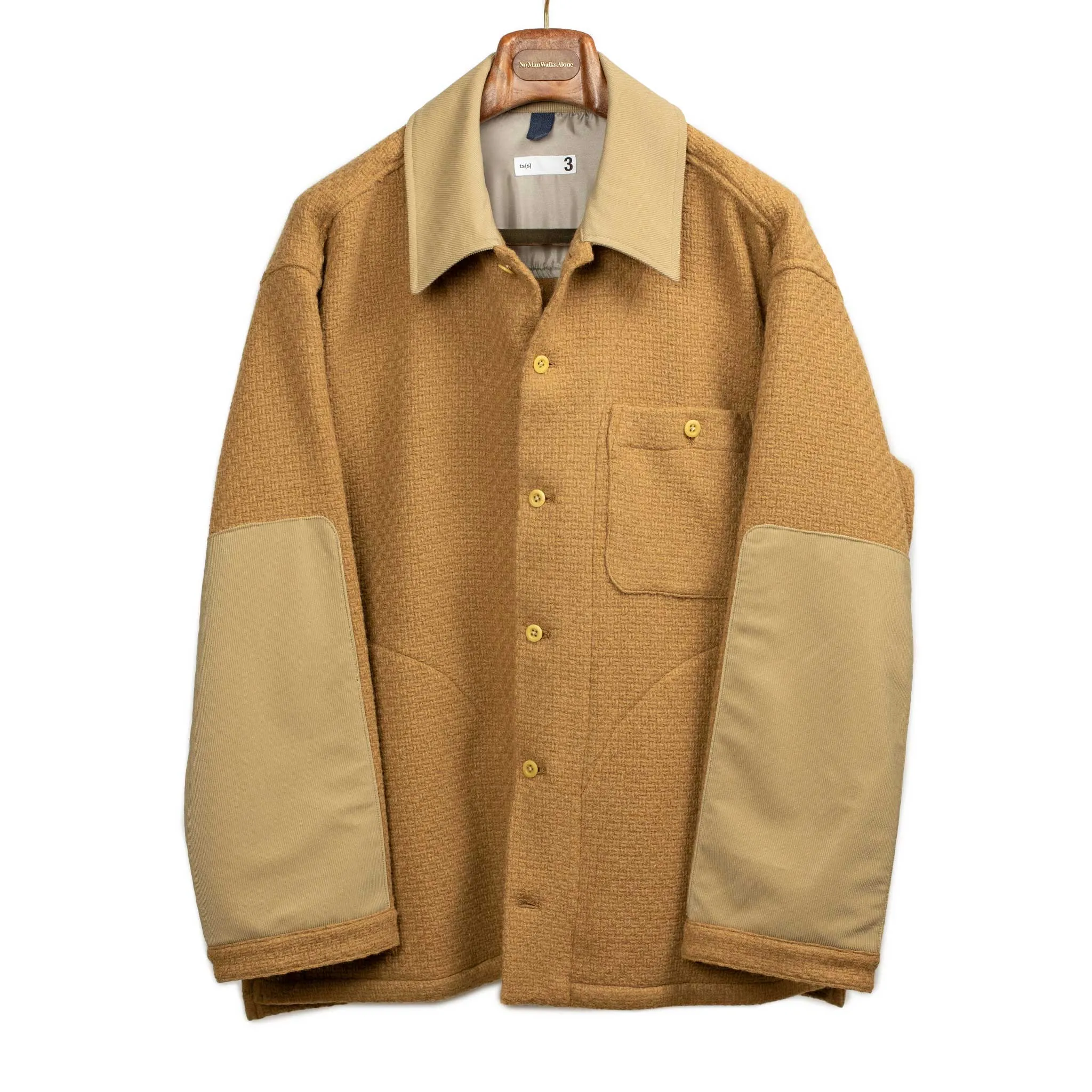 Shirt jacket in Camel basketweave dobby wool mix
