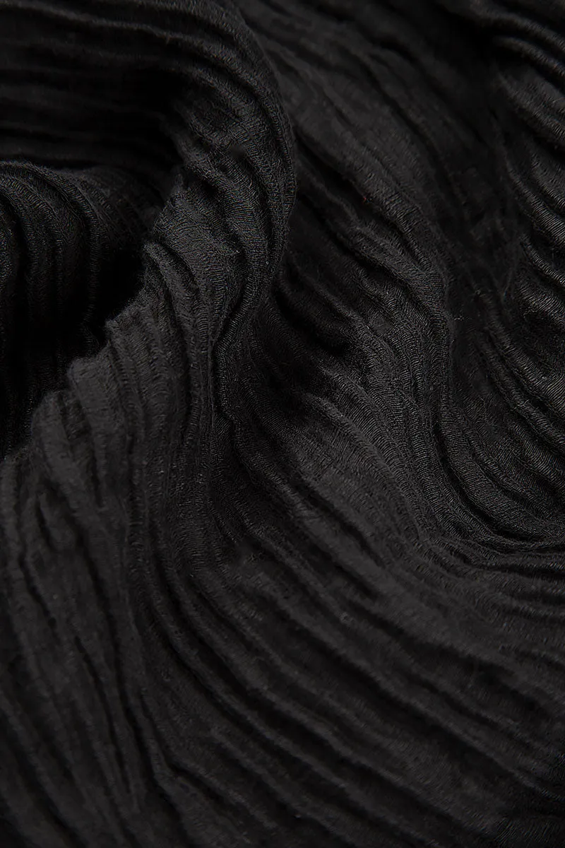 Sweetheart Neck Crinkled Black Silk Top