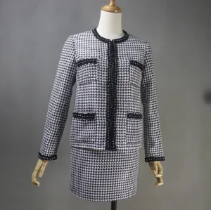 Tailor Made Houndstooth Check Pattern Jewellery Trim Tweed Jacket Coat Blazer   Shorts/Skirts/Trousers