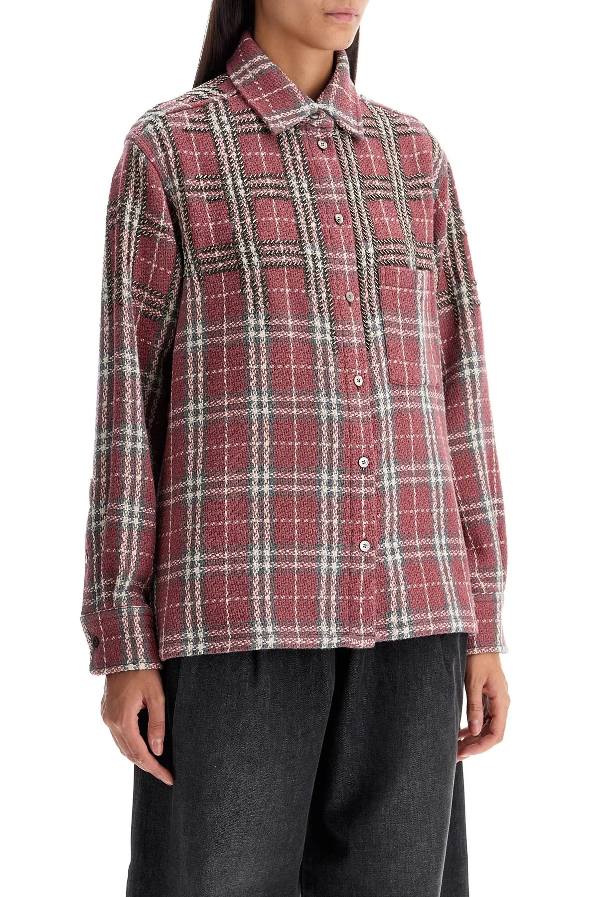tweed overshirt with applique GWP02036 P001666 CRUSHED BERRY/SANDSHELL/GREY