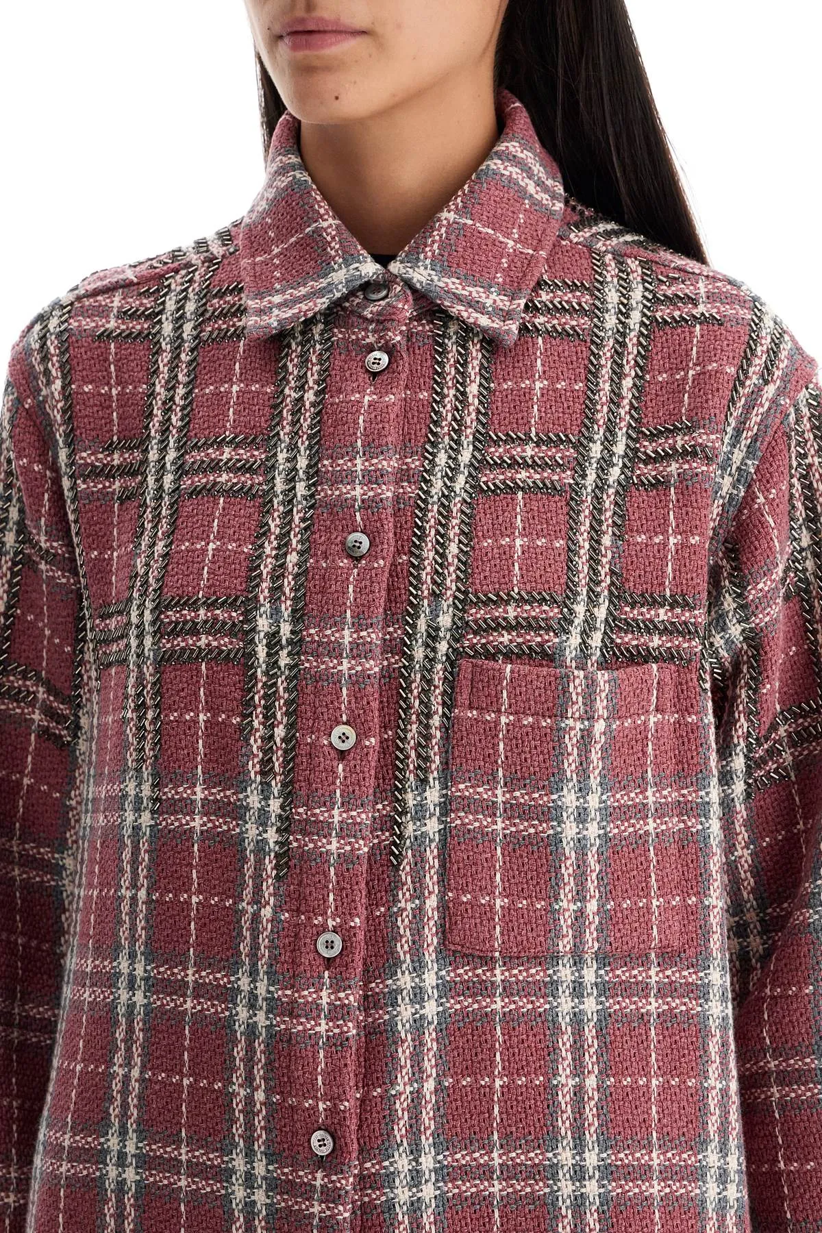 tweed overshirt with applique GWP02036 P001666 CRUSHED BERRY/SANDSHELL/GREY