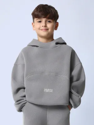 Tween Boys Comfy Grey Overhead Hoodie With High Neckline