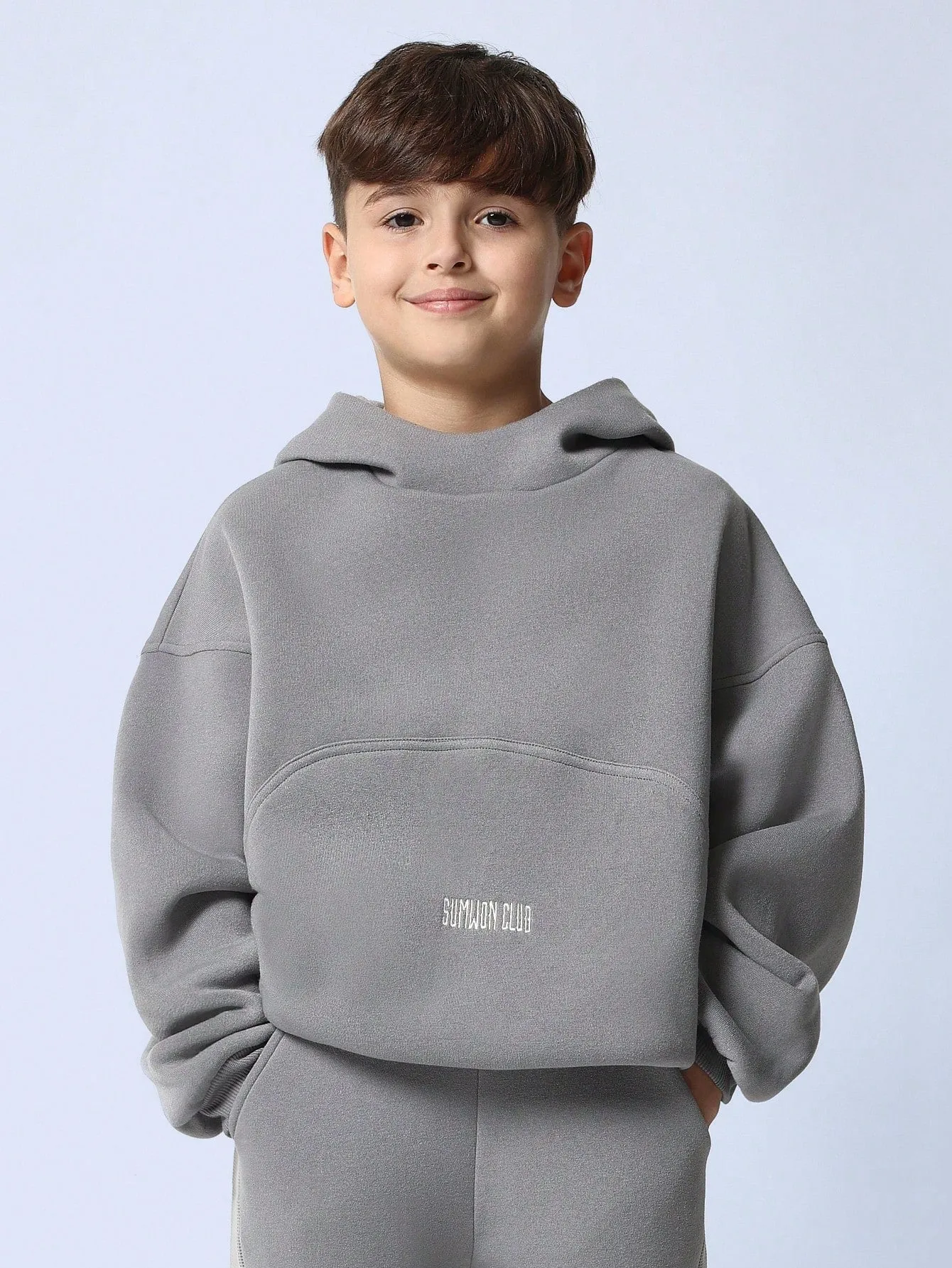 Tween Boys Comfy Grey Overhead Hoodie With High Neckline