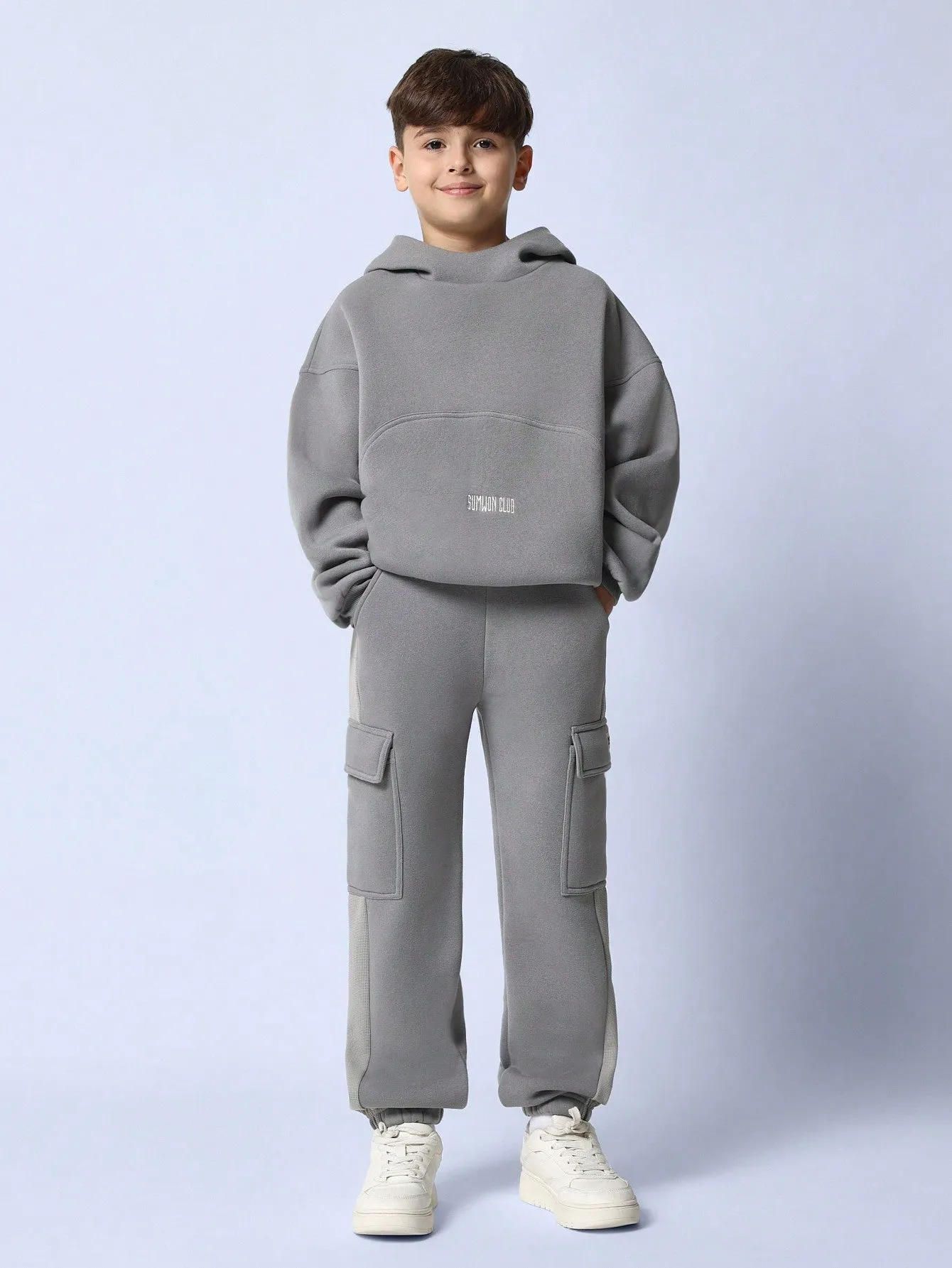 Tween Boys Comfy Grey Overhead Hoodie With High Neckline