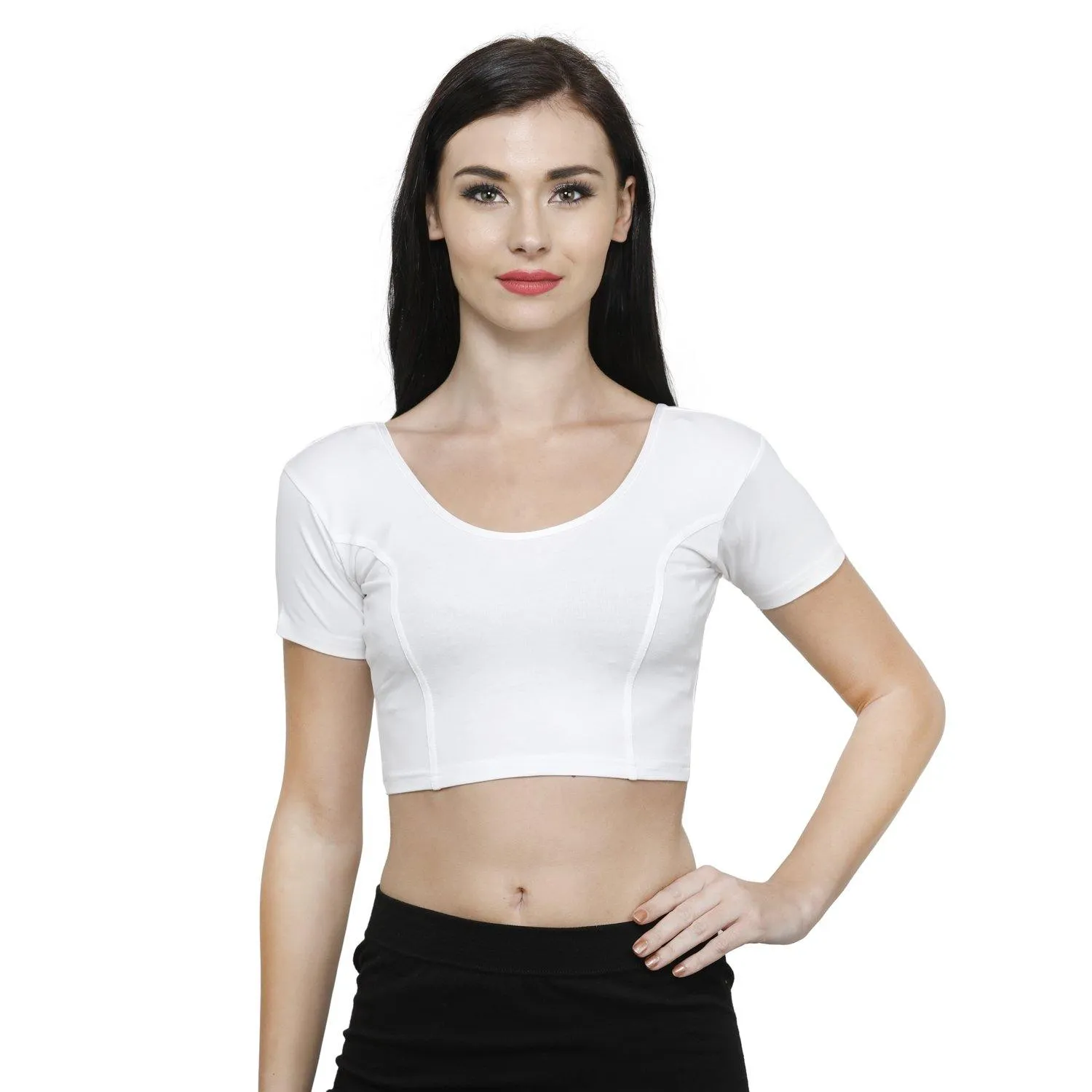 Vami Women's Cotton Stretchable Readymade Blouses - White