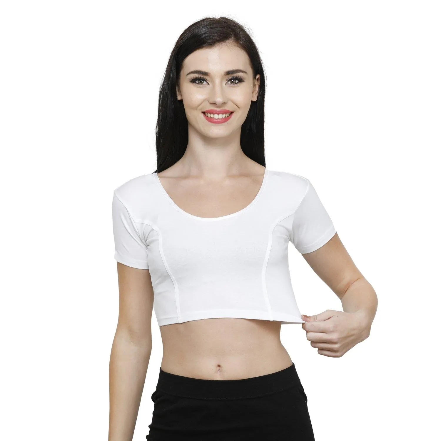 Vami Women's Cotton Stretchable Readymade Blouses - White