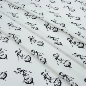 White & Black Quirky Printed Cotton Rayon Fabric