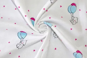 White Blue Elephant Printed Cotton Rayon Fabric