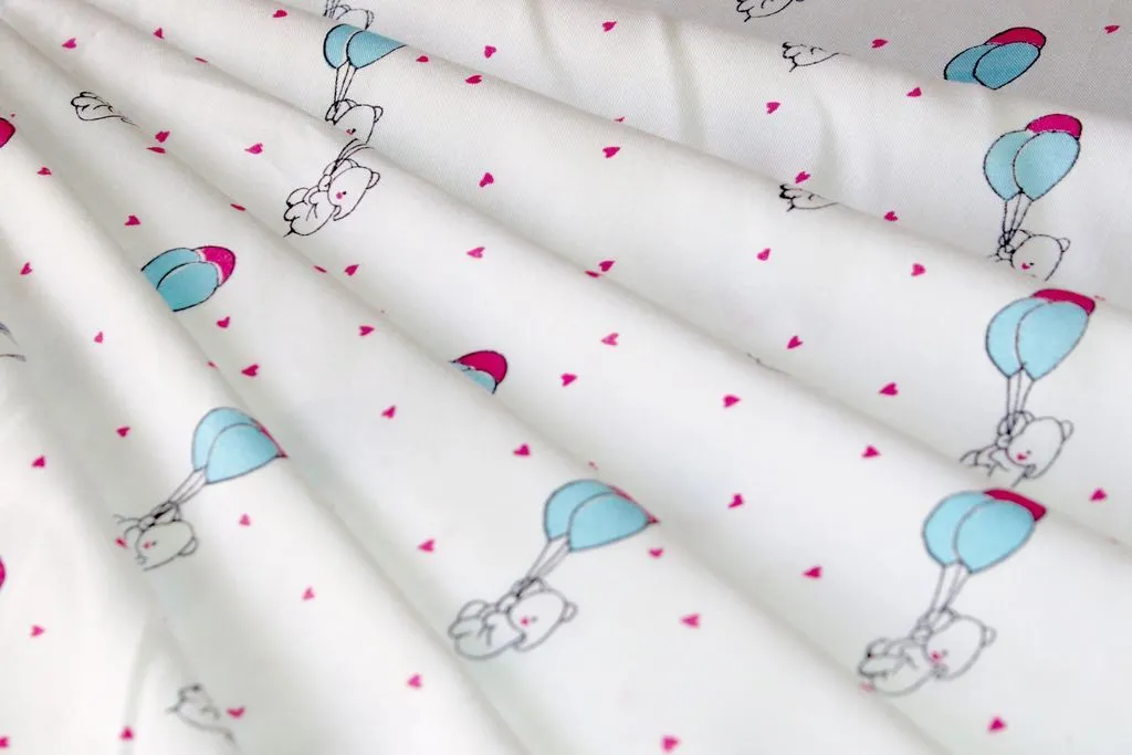White Blue Elephant Printed Cotton Rayon Fabric
