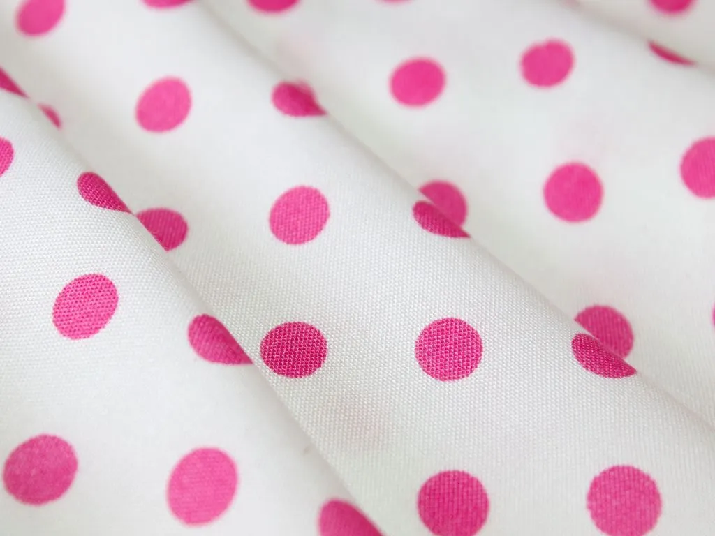 White Pink Polka Dots Viscose Rayon Fabric