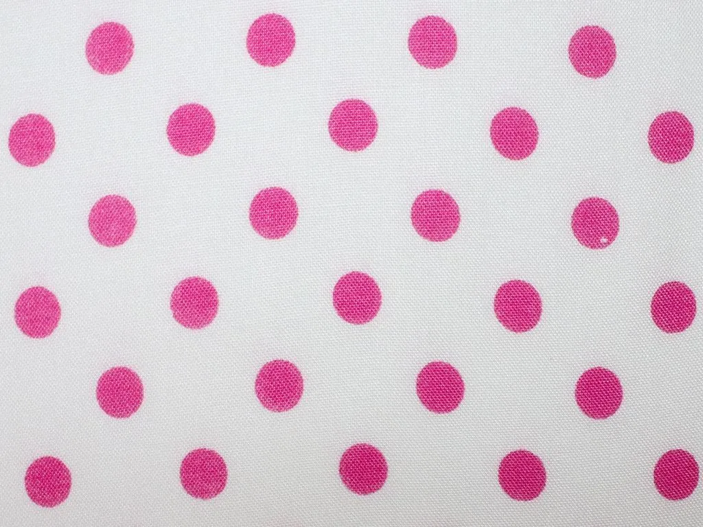 White Pink Polka Dots Viscose Rayon Fabric