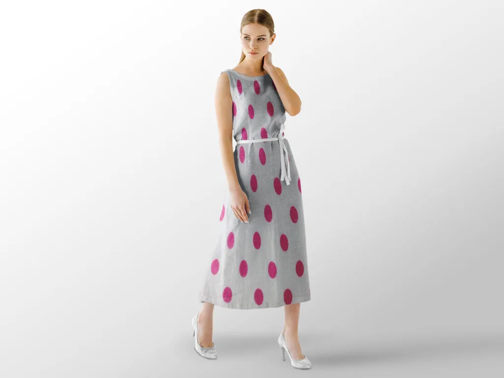White Pink Polka Dots Viscose Rayon Fabric