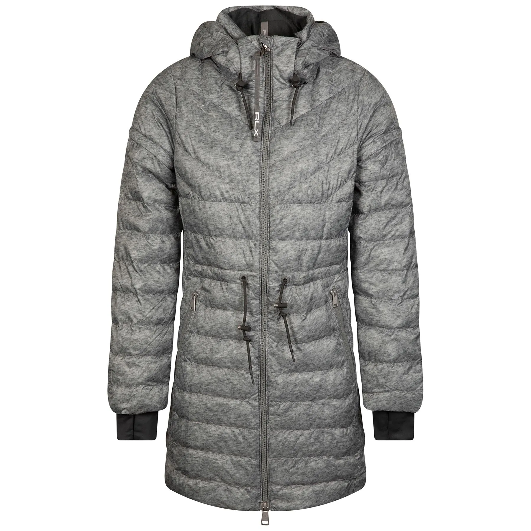Womens Basedown Stretch Poly Long Jacket W/Removable Hood - Insulated Heather Grey - AW23