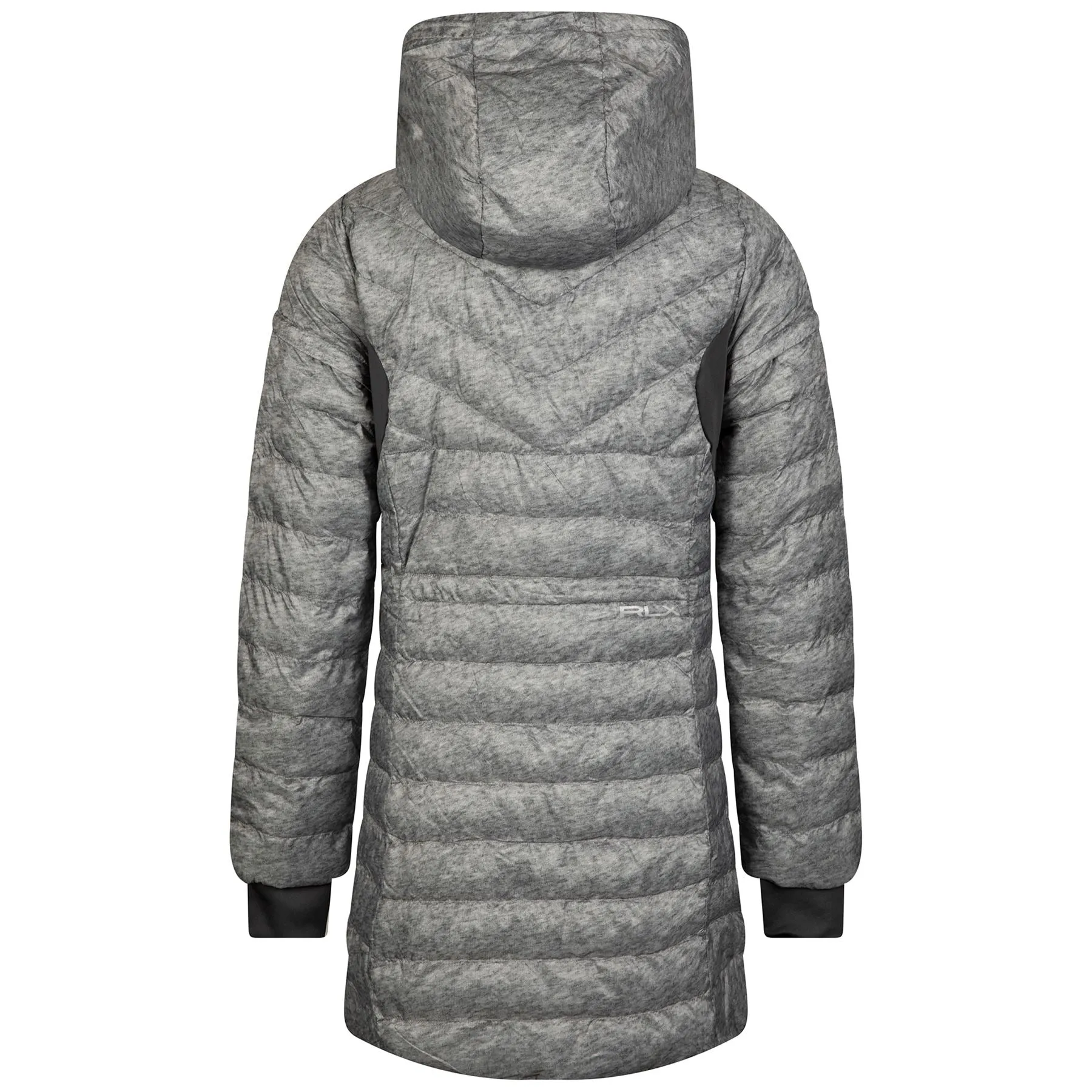 Womens Basedown Stretch Poly Long Jacket W/Removable Hood - Insulated Heather Grey - AW23
