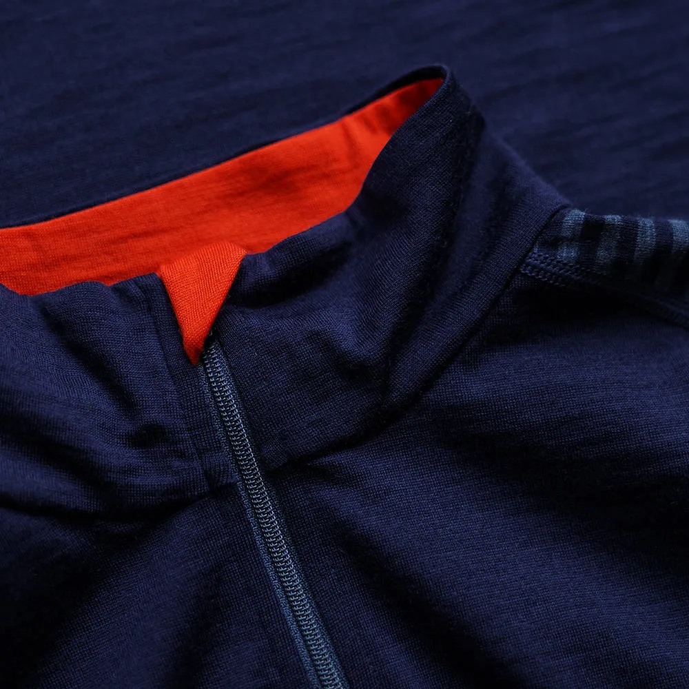 Womens Merino 200 Long Sleeve Zip Neck (Stripe Navy/Denim)