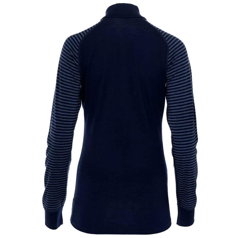 Womens Merino 200 Long Sleeve Zip Neck (Stripe Navy/Denim)