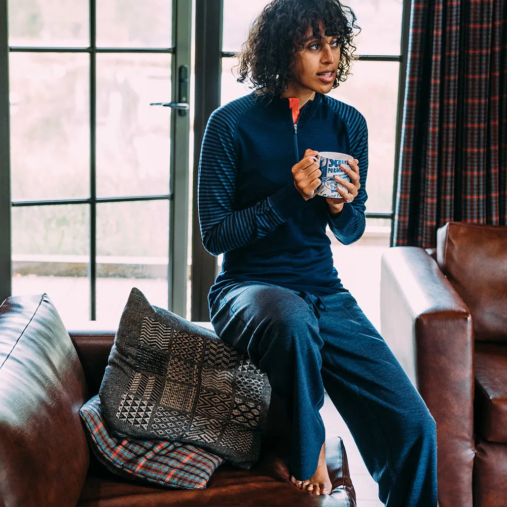 Womens Merino 200 Long Sleeve Zip Neck (Stripe Navy/Denim)